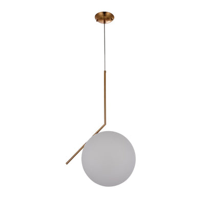 1-Light Brass Iron Single Pendant With A Milk White Glass Shade
