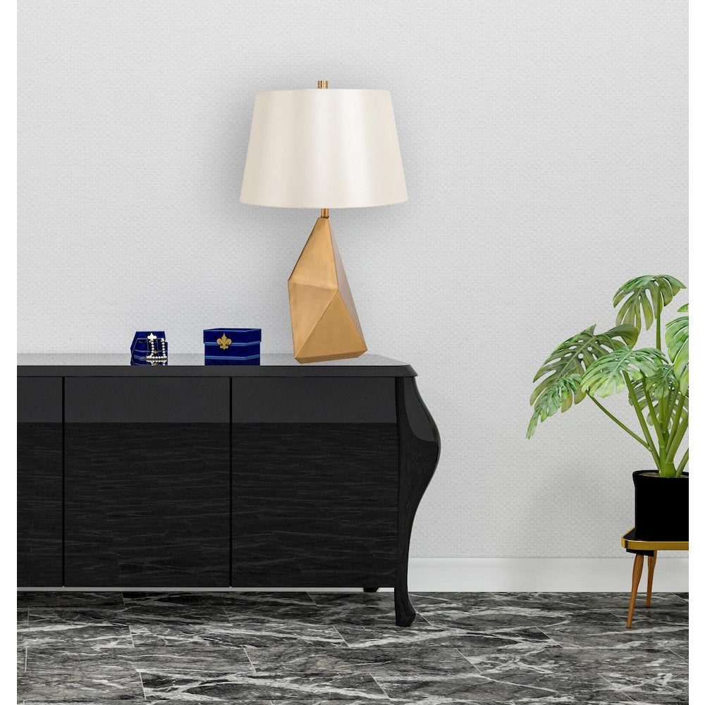 1-Light Gold Metal Table Lamp With A Drum Shade