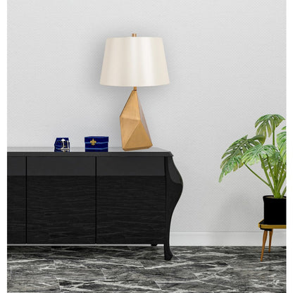 1-Light Gold Metal Table Lamp With A Drum Shade