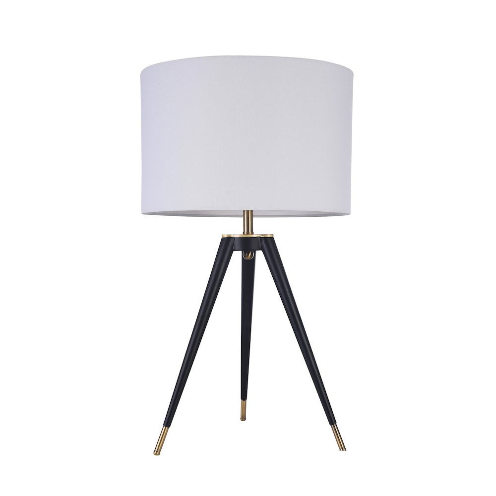 1-Light Black Table Lamp With A White Linen Drum Shade