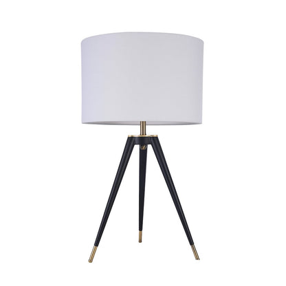 1-Light Black Table Lamp With A White Linen Drum Shade