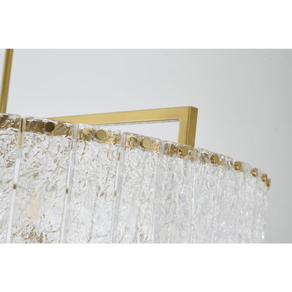 8-Light Brass Chandelier With Hanging Clear Rippled Glass