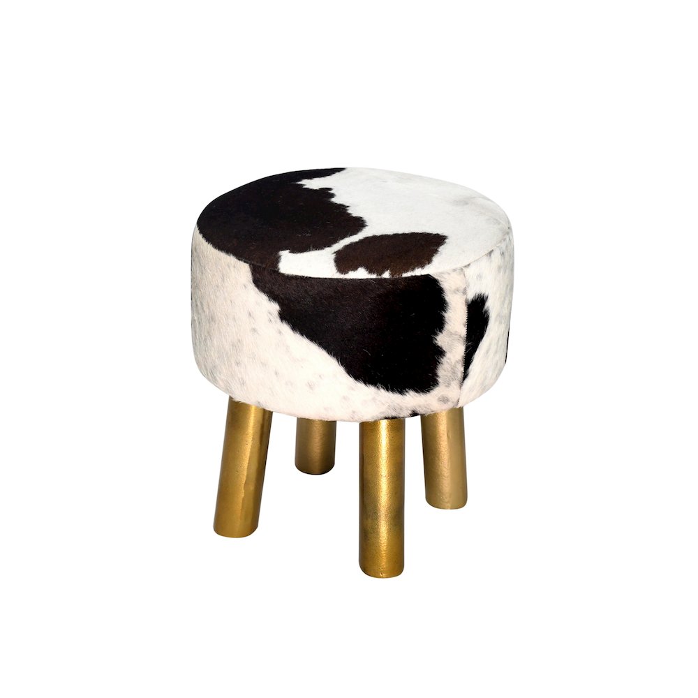 Gold Stainless Steel Stool With Black And White Hairline Leather