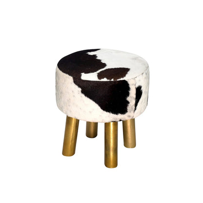 Gold Stainless Steel Stool With Black And White Hairline Leather