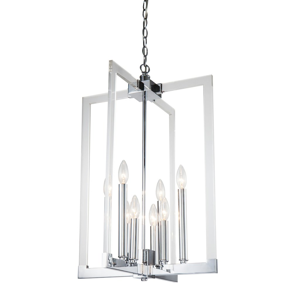 8-Light Chrome Metal Chandelier With Clear Acrylic Arms