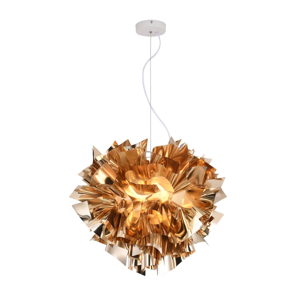 1-Light Shiny Gold Acrylic Chandelier With White Hardware
