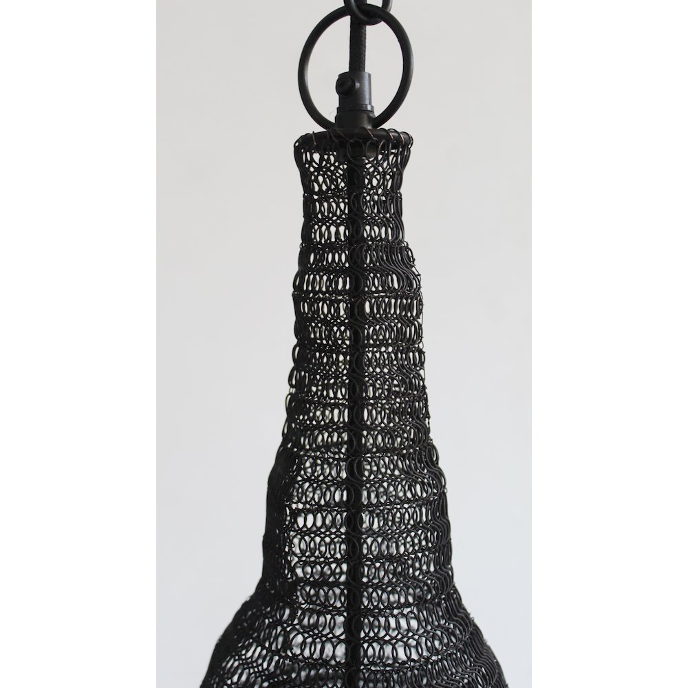 1-Light Satin Black Pendant With A Chain Basket Shade