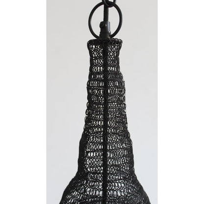 1-Light Satin Black Pendant With A Chain Basket Shade