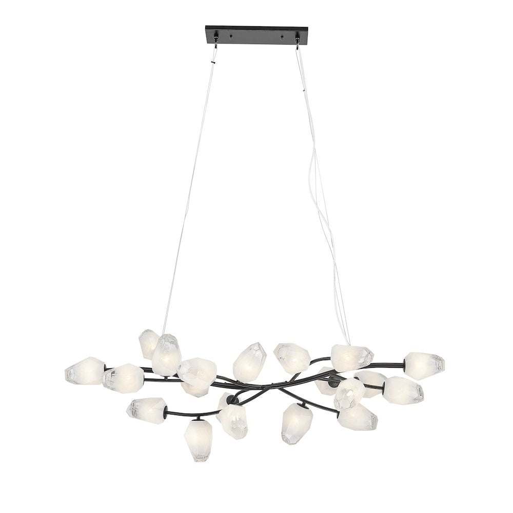 20-Light black iron frame chandelier with white glass shades