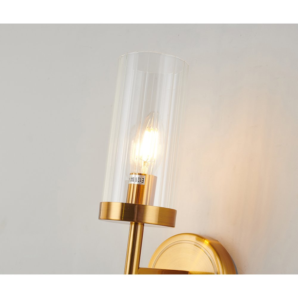 1-Light Antique Brass Metal Wall Sconce With A Clear Glass Shade