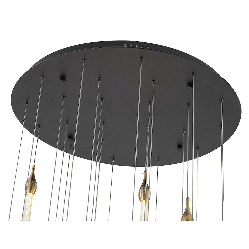 24-Light Charcoal Black LED Chandelier With Gold Dusted Glass Pendants