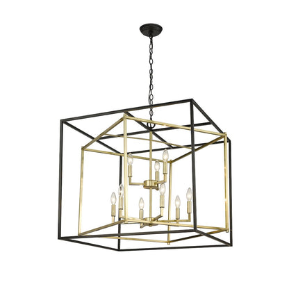 9-Light Black And Gold Interlocked Box Chandelier