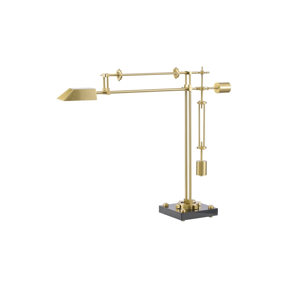1-Light Brass Iron LED Table Lamp With A Shade And  A Black Alabaster Base