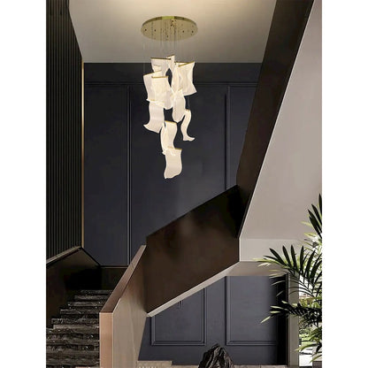 8-Light Brass Chandelier With Acrylic Crumbled Sheet Pendants