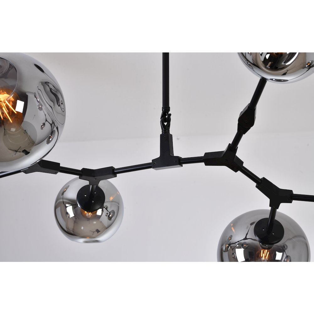 8-Light Matte Black Chandelier With Smoke Glass Shades