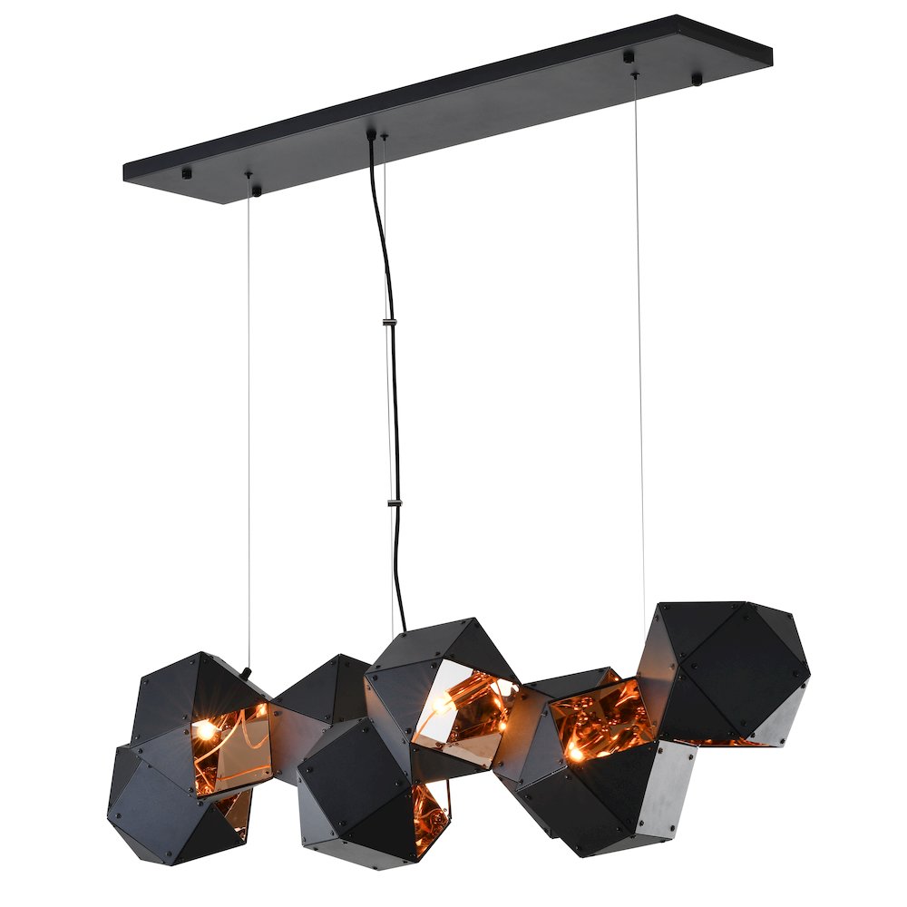 8-Light Black Block Chandelier With A Copper Interior