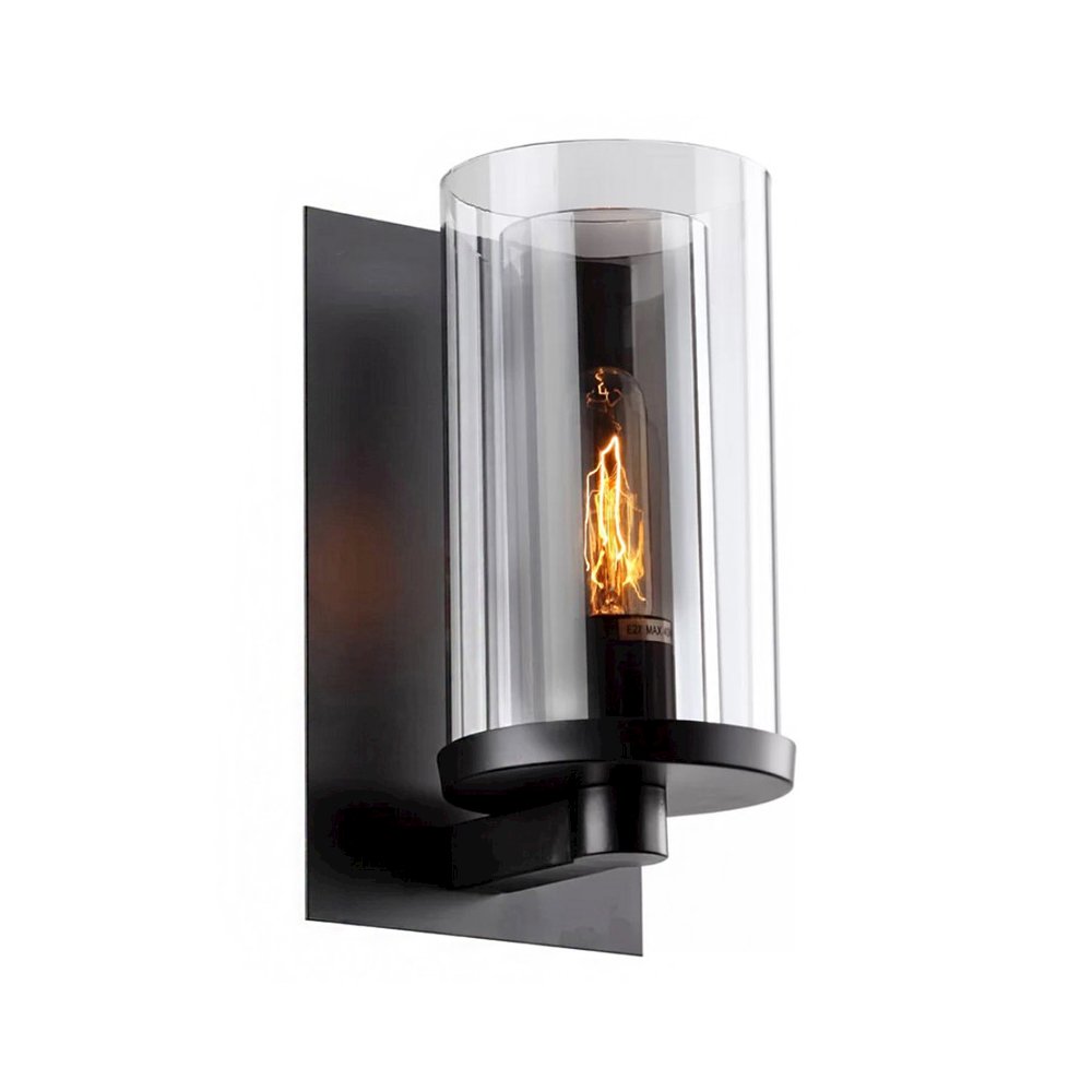 1-Light Black Metal Wall Sconce With A Clear And Smoke Glass Shade