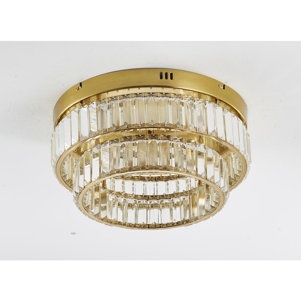 2-Light Brass Dimmable LED Flush Mount With Clear Crystals