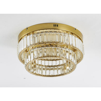 2-Light Brass Dimmable LED Flush Mount With Clear Crystals