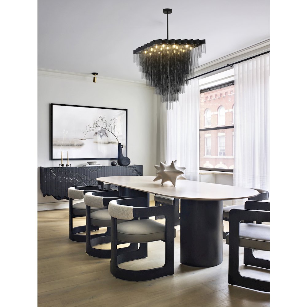 20-Light Satin Black Chandelier With Hanging Aluminum Chains