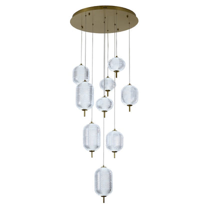 9-Light Flushed Brass Dimmable LED Chandelier With Hanging Clear  PC shades