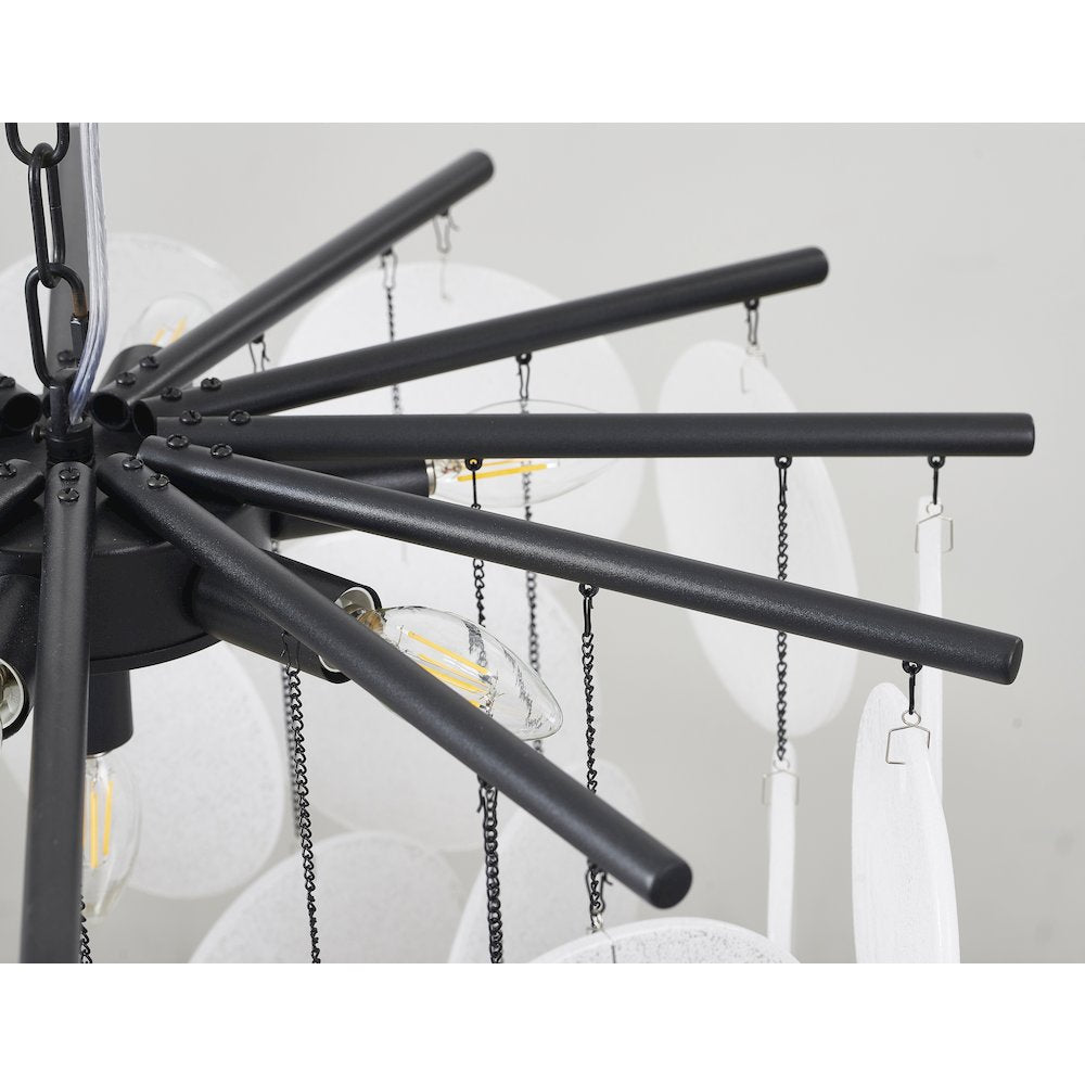 7-Light Satin Black Chandelier With Frosted White Glass Petals