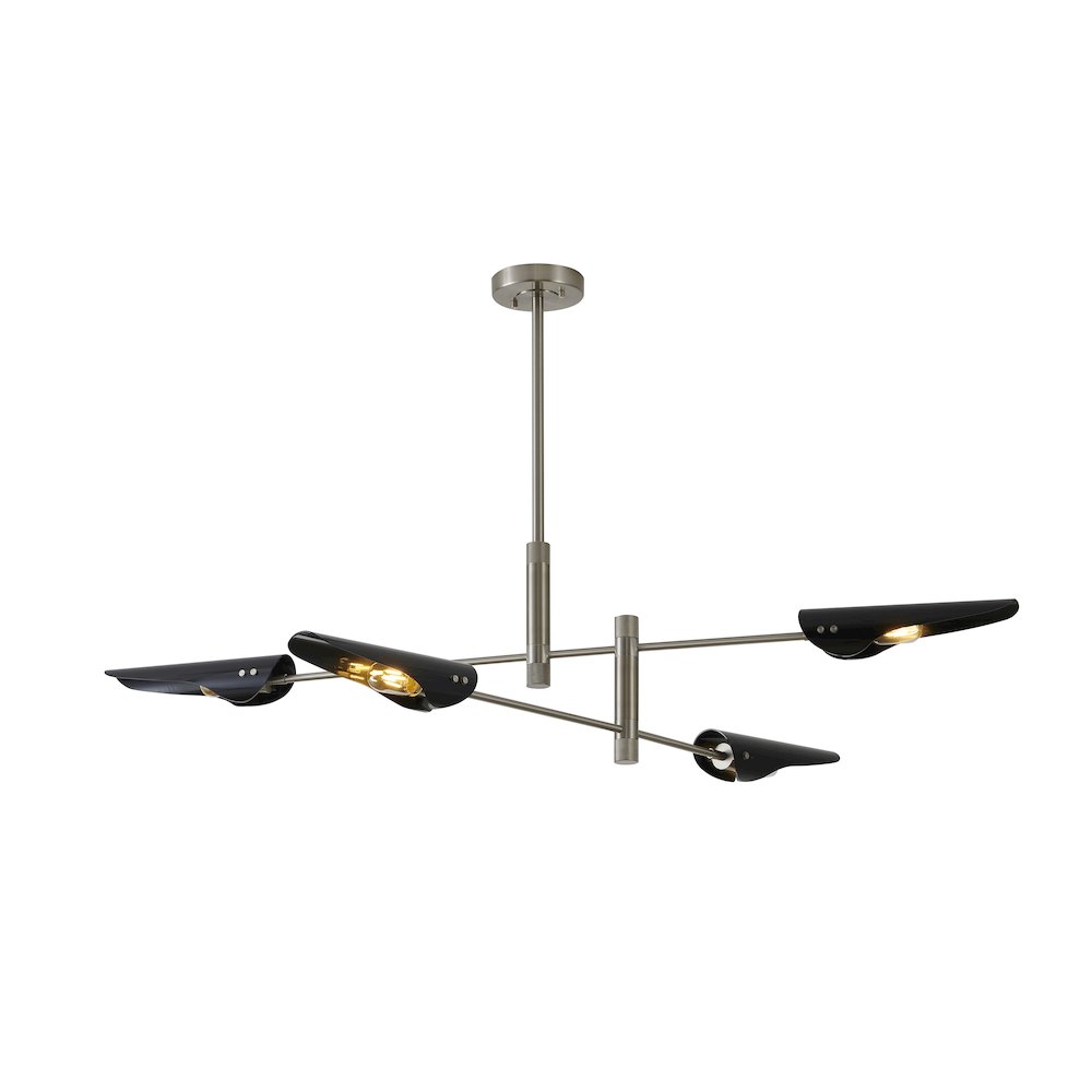 4-Light Shiny Nickel Chandelier With Black Shades