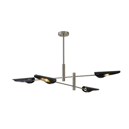 4-Light Shiny Nickel Chandelier With Black Shades