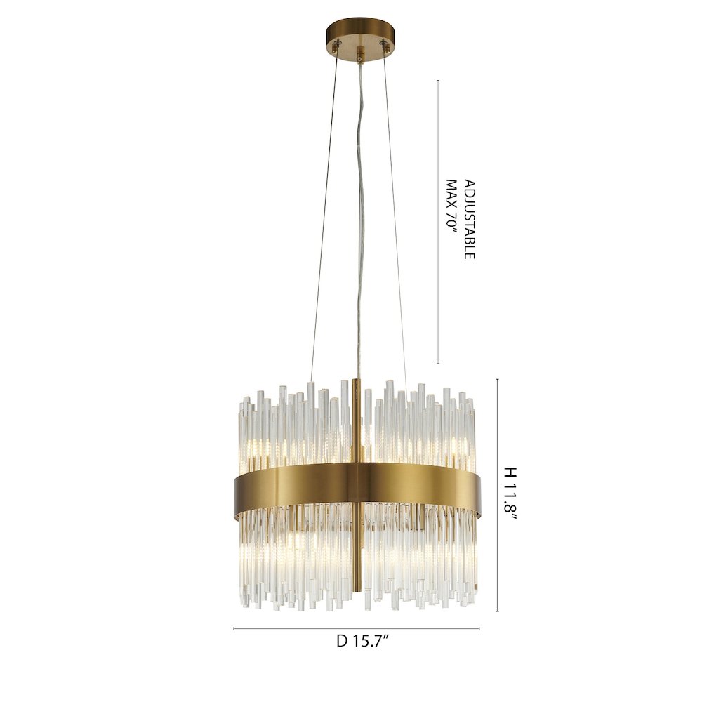10-Light Gold Chandelier With Clear Glass Rods
