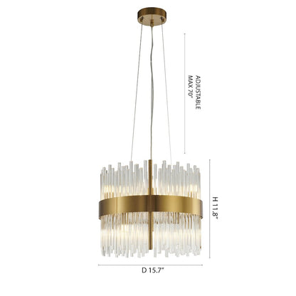 10-Light Gold Chandelier With Clear Glass Rods
