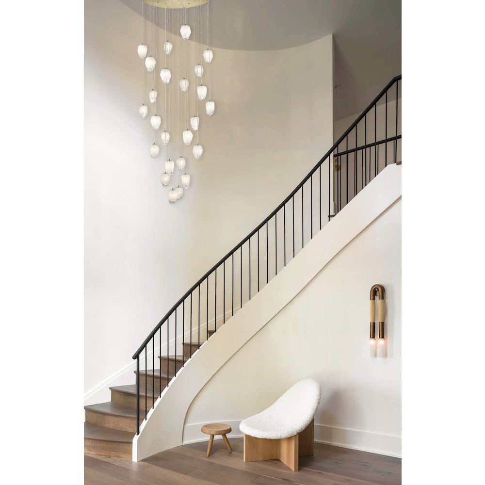 24-Light Gold Chandelier With White Glass Pendants