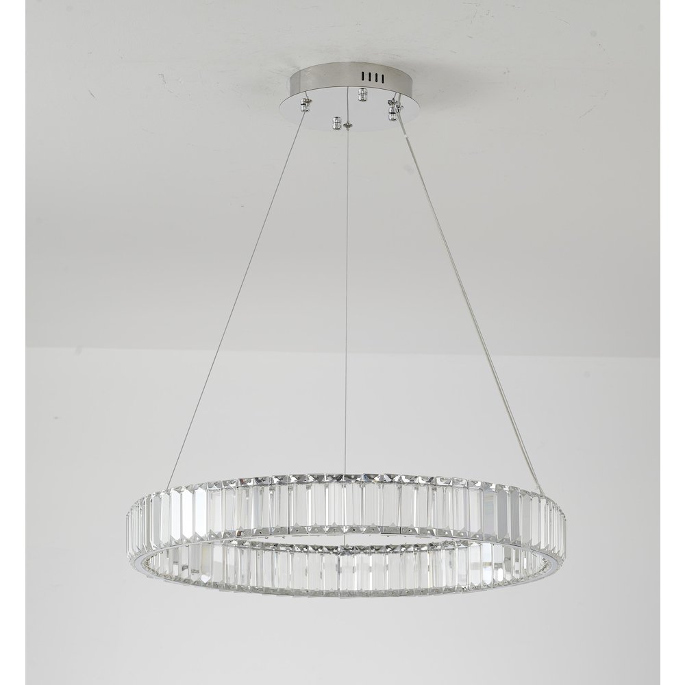 1-Light Chrome LED Chandelier With Clear Crystals