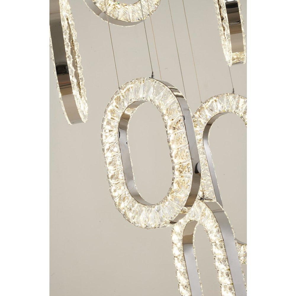 13-Light Chrome LED Chandelier With Clear Crystal Pendants