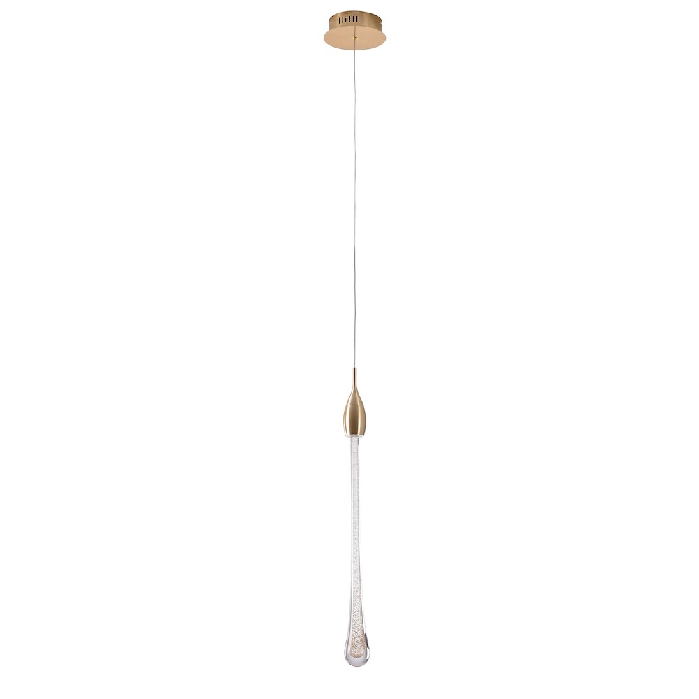 1-Light Gold Aluminum LED Pendant With A Dusted Clear Glass
