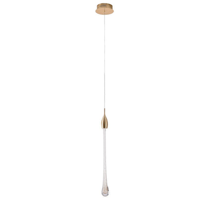1-Light Gold Aluminum LED Pendant With A Dusted Clear Glass