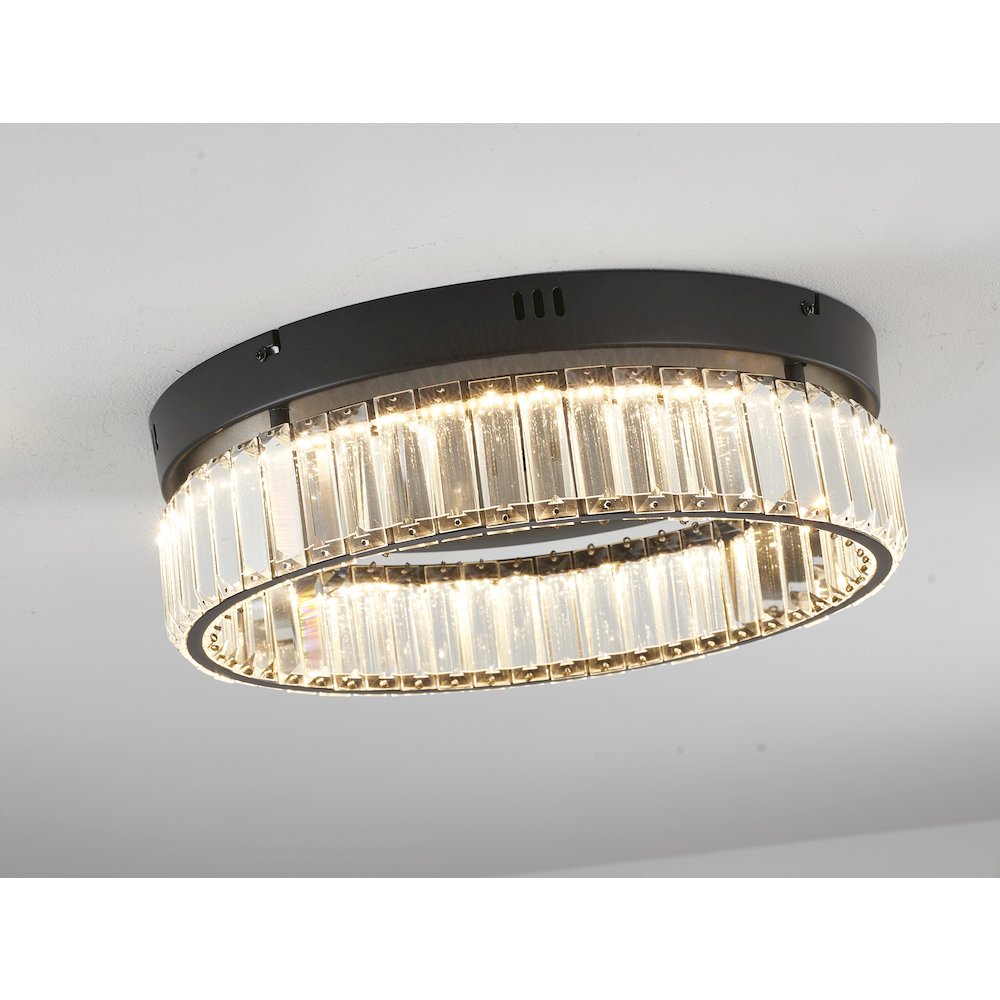 1-Light Satin Black Dimmable LED Flush Mount With Clear Crystals