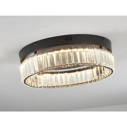 1-Light Satin Black Dimmable LED Flush Mount With Clear Crystals