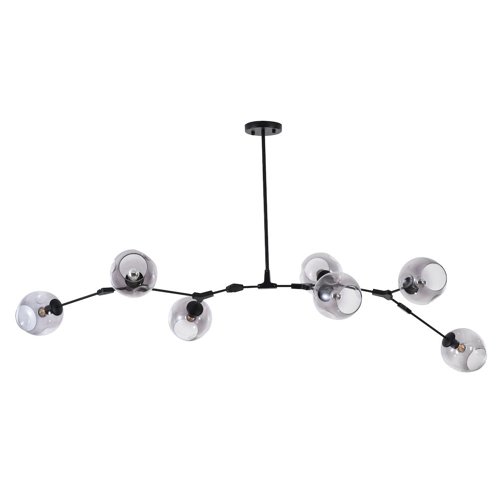 7-Light Black Metal Chandelier With Smoke Glass Shades