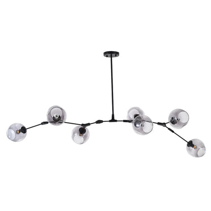 7-Light Black Metal Chandelier With Smoke Glass Shades