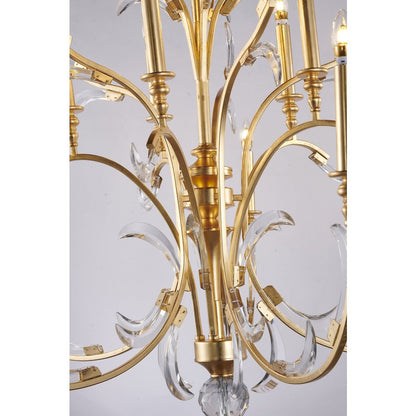 10-Light Gold Metal Leaf Chandelier With Clear Crystals