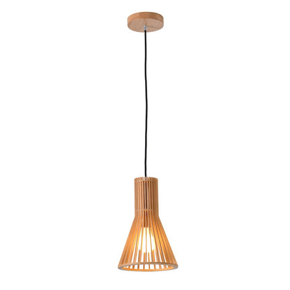 1-Light Natural Wood Single Pendant With A Black Fabric Cord
