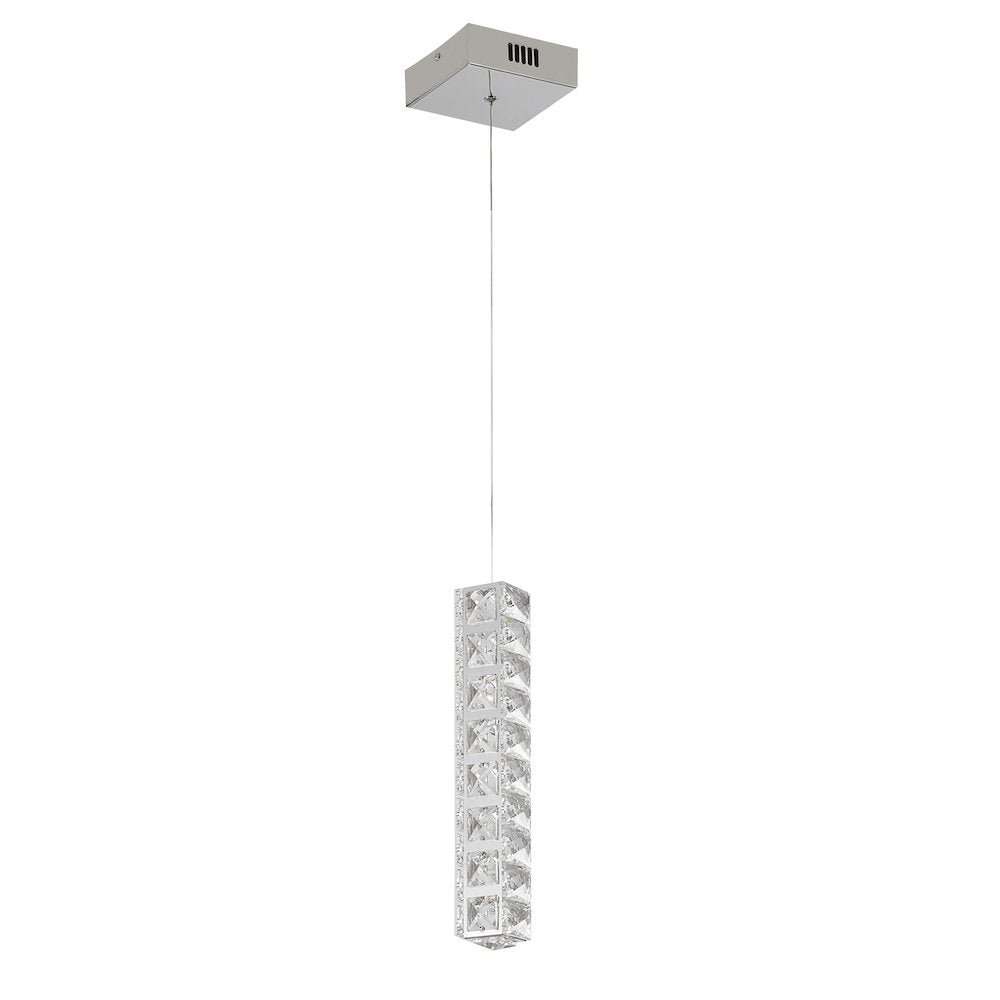 1-Light Chrome LED Pendant With Clear Crystals
