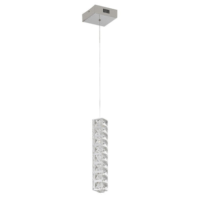 1-Light Chrome LED Pendant With Clear Crystals
