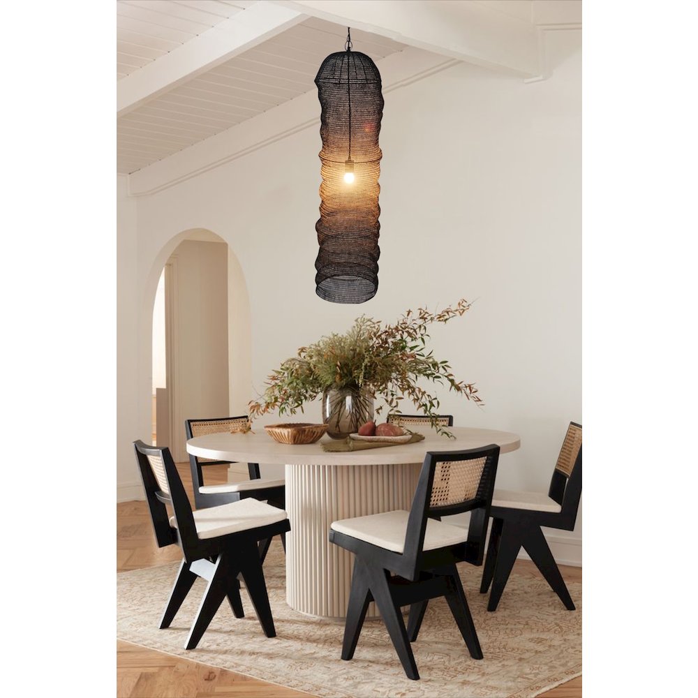 1-Light Satin Black Pendant With A Chain Basket Shade