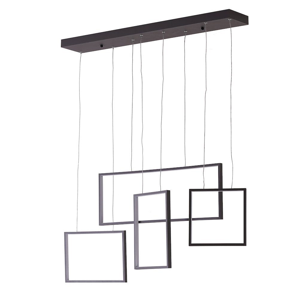 4-Light Dimmable Coffee Brown LED Chandelier With Hanging Box Pendants