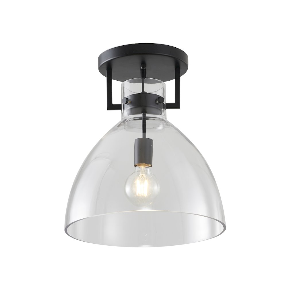 1-Light Black Semi Flush Mount With A Clear Glass Shade