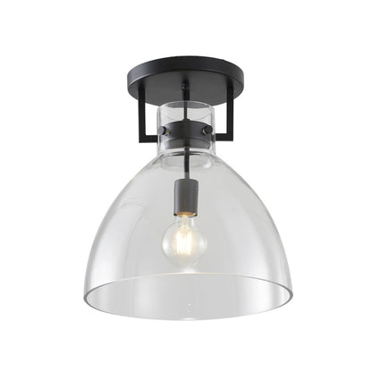 1-Light Black Semi Flush Mount With A Clear Glass Shade