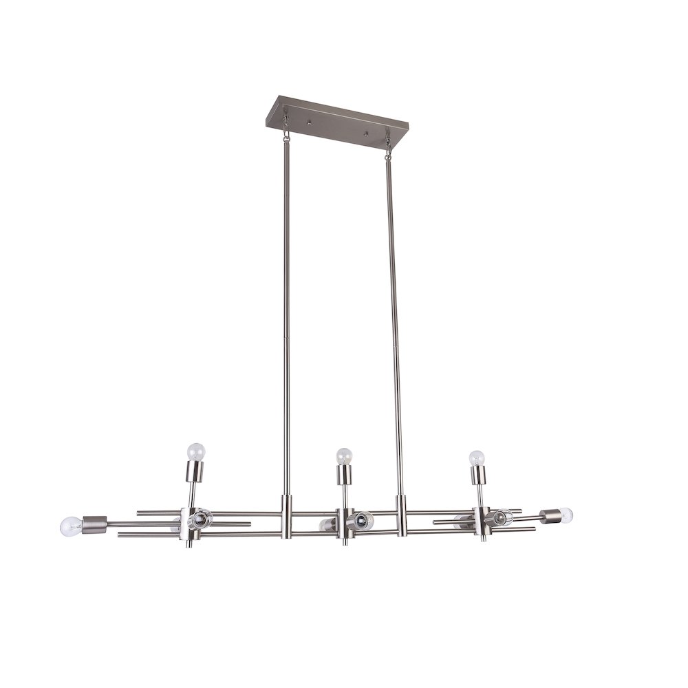 11-Light Shiny Nickel Metal Chandelier With Visible Bulbs