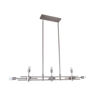 11-Light Shiny Nickel Metal Chandelier With Visible Bulbs