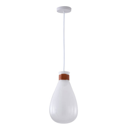 1-Light White Glass Jar Pendant With A Leather Band
